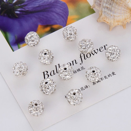 Hot sell 20 piece/lot 10mm 8mm DIY Jewelry Making   Disco Round Ball Crystal Rhinestones Loose Spacer Charm Beads for