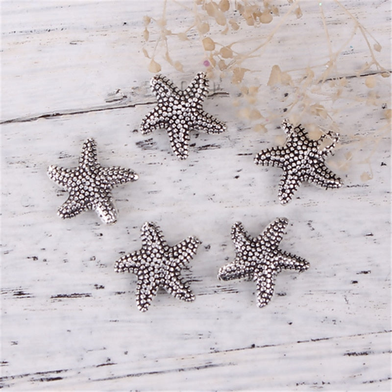 DoreenBeads Zinc Based Alloy DIY Spacer Beads Starfish Antique Silver 14mm( 4/8") x 14mm( 4/8"), Hole: Approx 0.8mm, 10 PCs